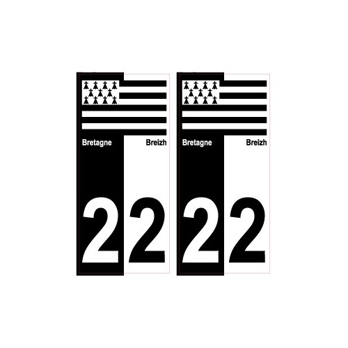 22 Côtes d'Armor breizh bretagne autocollant plaque bicolore drapeau