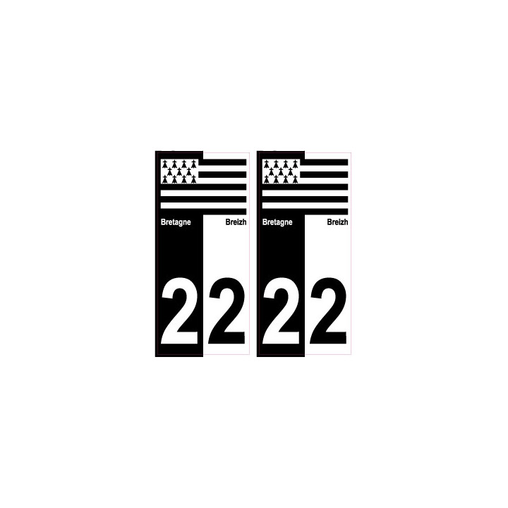 22 Côtes d'Armor breizh bretagne autocollant plaque bicolore drapeau