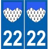 22 Côtes d'Armor blason armoirie autocollant plaque sticker plaque auto bretagne