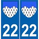 22 Côtes d'Armor blason armoirie autocollant plaque sticker plaque auto bretagne