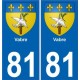 81 Vabre ville autocollant plaque immatriculation sticker auto blason ville