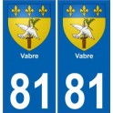 81 Vabre ville autocollant plaque immatriculation sticker auto blason ville
