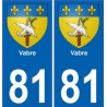 81 Vabre ville autocollant plaque immatriculation sticker auto blason ville