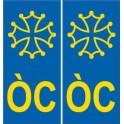 ÒC Occitano cruz de la etiqueta engomada de la placa de licencia de fondo azul de la etiqueta engomada