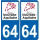 64 Pyrénées Atlantiques autocollant plaque immatriculation auto département sticker