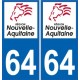 64 Pyrénées Atlantiques autocollant plaque immatriculation auto département sticker