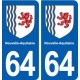 64 Pyrénées Atlantiques autocollant plaque immatriculation auto département sticker Nouvelle Aquitaine blason