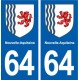 64 Pyrénées Atlantiques autocollant plaque immatriculation auto département sticker Nouvelle Aquitaine blason