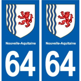 64 Pyrénées Atlantiques autocollant plaque immatriculation auto département sticker Nouvelle Aquitaine blason