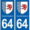 64 Pyrenees Atlantiques sticker plaque immatriculation auto department sticker New Aquitaine coat of arms