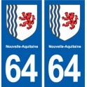 64 Pyrénées Atlantiques-aufkleber-plakette-kennzeichen-auto-abteilung sticker Neue Aquitaine wappen