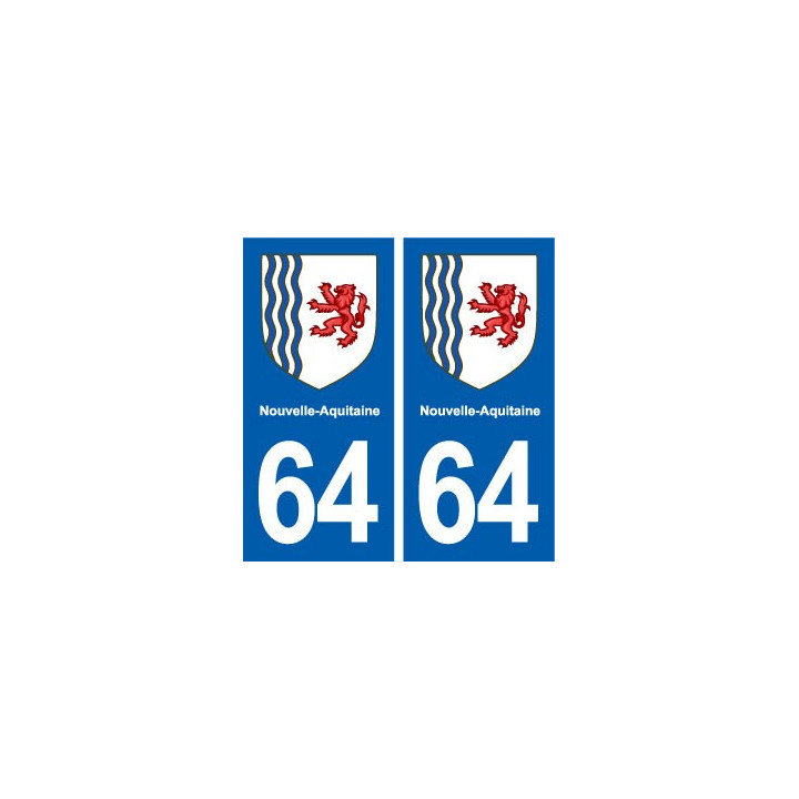 64 Pyrénées Atlantiques autocollant plaque immatriculation auto département sticker Nouvelle Aquitaine blason
