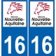 16 Charente autocollant plaque immatriculation auto département sticker Nouvelle Aquitaine logo