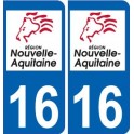 16 Charente-aufkleber-plakette-kennzeichen-auto-abteilung sticker Neue Aquitaine logo
