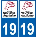 19 Corrèze de la etiqueta engomada de la placa de matriculación de automóviles departamento de la etiqueta engomada de Nuevo log