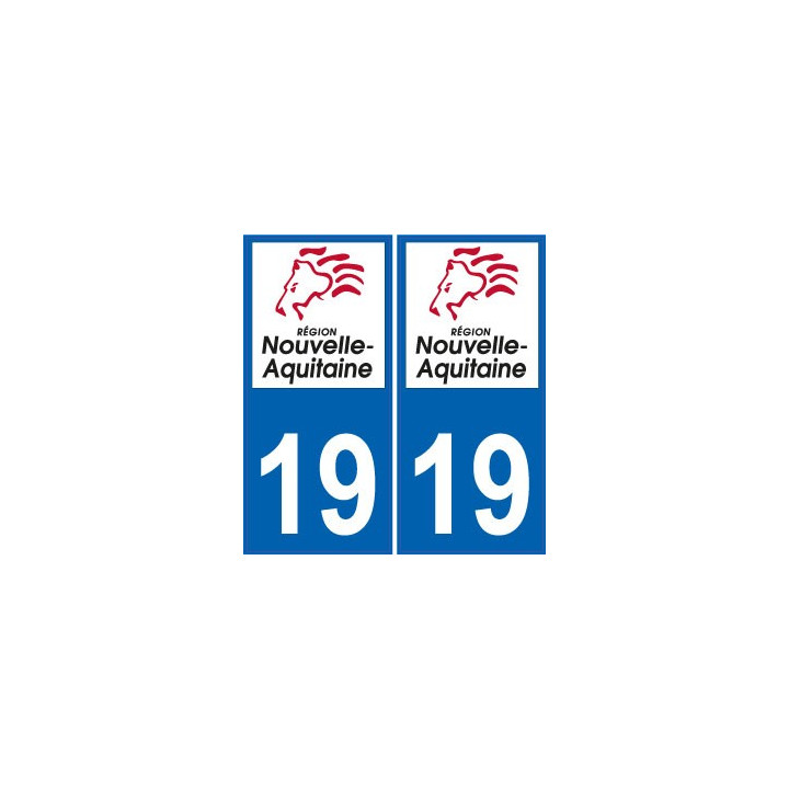 19 Corrèze autocollant plaque immatriculation auto département sticker Nouvelle Aquitaine logo
