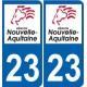 23 Creuse autocollant plaque immatriculation auto département sticker Nouvelle Aquitaine logo