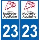 23 Creuse autocollant plaque immatriculation auto département sticker Nouvelle Aquitaine logo