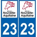 23 Creuse autocollant plaque immatriculation auto département sticker Nouvelle Aquitaine logo