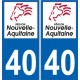 40 Landes autocollant plaque immatriculation auto département sticker Nouvelle Aquitaine logo