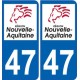 47 Lot-Et-Garonne Gironde autocollant plaque immatriculation auto département sticker Nouvelle Aquitaine logo