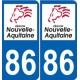 86 Vienne autocollant plaque immatriculation auto département sticker Nouvelle Aquitaine logo