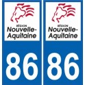 86 Vienne adesivo targa di immatricolazione di auto dipartimento adesivo Nuovo logo Aquitania