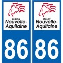 86 Vienne autocollant plaque immatriculation auto département sticker Nouvelle Aquitaine logo