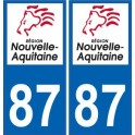 87 Haute-Vienne adesivo targa di immatricolazione di auto dipartimento adesivo Nuovo logo Aquitania