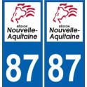 87 Haute-Vienne sticker plaque immatriculation auto department sticker New Aquitaine logo