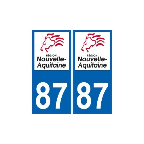 87 Haute-Vienne autocollant plaque immatriculation auto département sticker Nouvelle Aquitaine logo