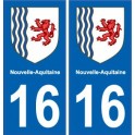 16 Charente-aufkleber-plakette-kennzeichen-auto-abteilung sticker Neue Aquitaine wappen