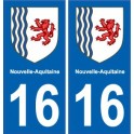 16 Charente autocollant plaque immatriculation auto département sticker Nouvelle Aquitaine blason