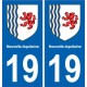 19 Corrèze autocollant plaque immatriculation auto département sticker Nouvelle Aquitaine blason