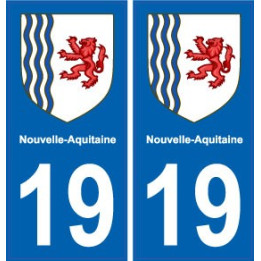 19 Corrèze autocollant plaque immatriculation auto département sticker Nouvelle Aquitaine blason
