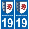 19 Corrèze autocollant plaque immatriculation auto département sticker Nouvelle Aquitaine blason