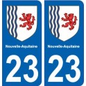 23 creuse autocollant plaque immatriculation auto département sticker Nouvelle Aquitaine blason