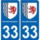 33 Gironde autocollant plaque immatriculation auto département sticker Nouvelle Aquitaine blason