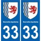 33 Gironde autocollant plaque immatriculation auto département sticker Nouvelle Aquitaine blason