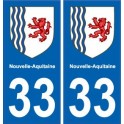 33 Gironde adesivo targa di immatricolazione di auto dipartimento adesivo Nuovo Aquitania stemma