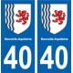40 Landes adesivo targa di immatricolazione di auto dipartimento adesivo Nuovo Aquitania stemma