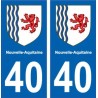 40 Landes autocollant plaque immatriculation auto département sticker Nouvelle Aquitaine blason