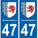 47 Lot-Et-Garonne autocollant plaque immatriculation auto département sticker Nouvelle Aquitaine blason