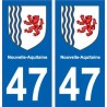 47 Lot-Et-Garonne autocollant plaque immatriculation auto département sticker Nouvelle Aquitaine blason