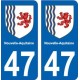 47 Lot-Et-Garonne autocollant plaque immatriculation auto département sticker Nouvelle Aquitaine blason