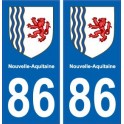 86 Vienne adesivo targa di immatricolazione di auto dipartimento adesivo Nuovo Aquitania stemma