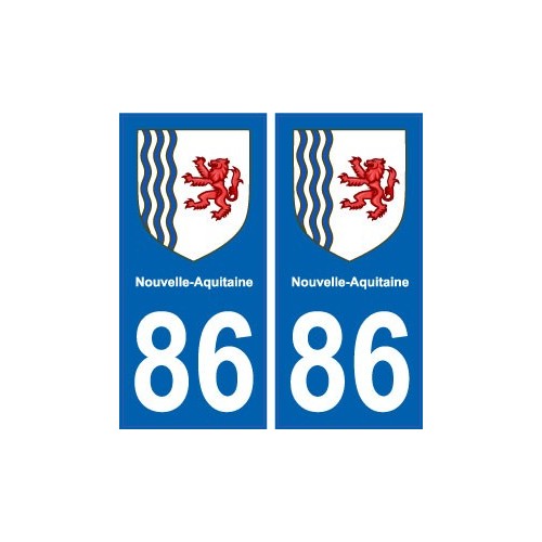 86 Vienne autocollant plaque immatriculation auto département sticker Nouvelle Aquitaine blason
