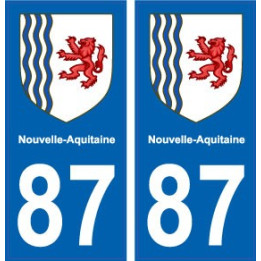 87 Haute-Vienne autocollant plaque immatriculation auto département sticker Nouvelle Aquitaine blason