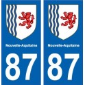 87 Haute-Vienne calcomanía de la placa de matriculación de automóviles departamento de la etiqueta engomada de la Nueva Aquitani