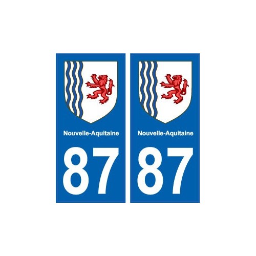 87 Haute-Vienne autocollant plaque immatriculation auto département sticker Nouvelle Aquitaine blason